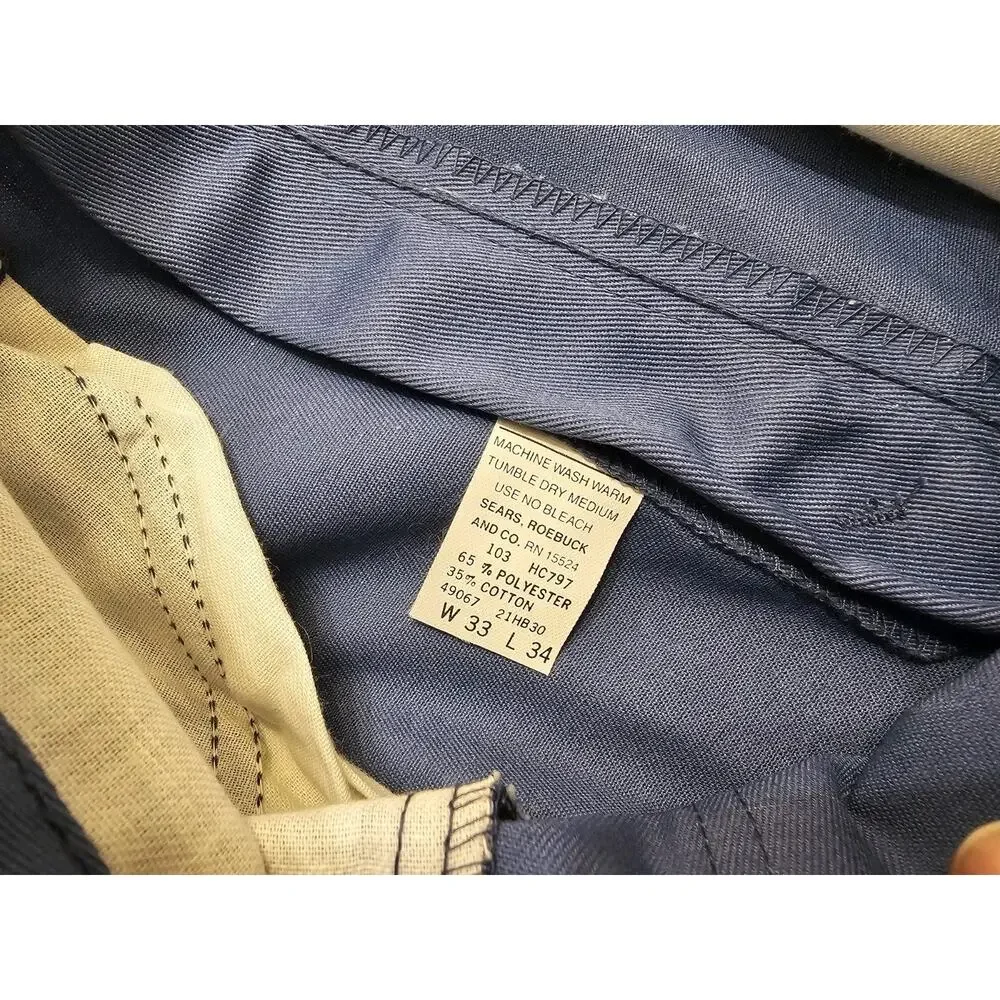 NWT 80s Sears Roebucks Twill Western Pants‎ Full 33x34 Blue USA Made Deadstock